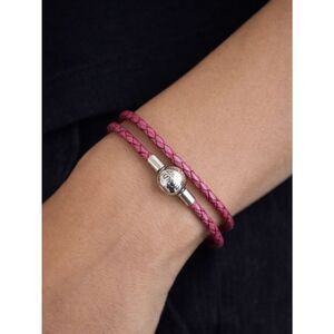Pandora Pink Double Wrap Leather Charm Bracelet Round Sterling Silver Clasp